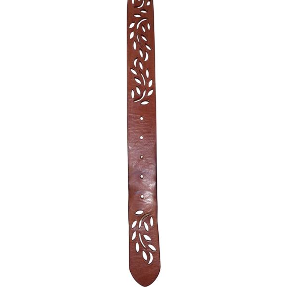 AIGLE Brown Perforated Laser Cut Real Leather Silver Buckle Belt   75 cm / 30 in - Picture 3 of 6